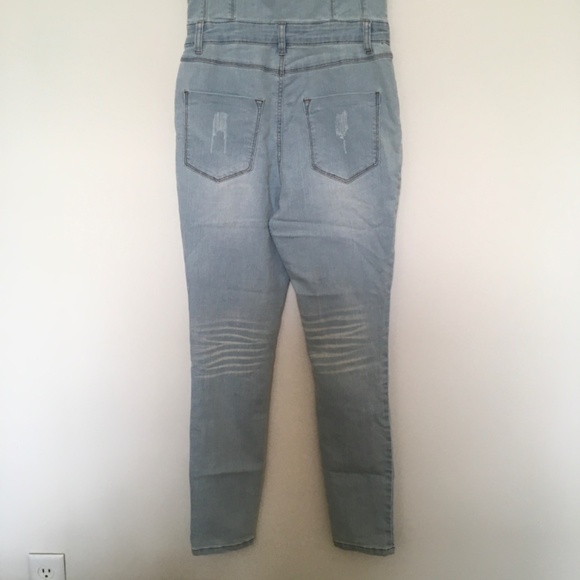 Venus Jeans Sz 6 Blue Denim Overall Light Wash Side Zip Lace Up Front Whisker - Picture 10 of 16